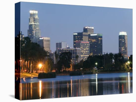 Downtown District Skyscrapers Located Behind Echo Park Lake, Los Angeles, California, USA-Kober Christian-Stretched Canvas