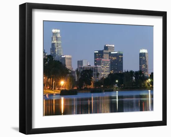 Downtown District Skyscrapers Located Behind Echo Park Lake, Los Angeles, California, USA-Kober Christian-Framed Photographic Print