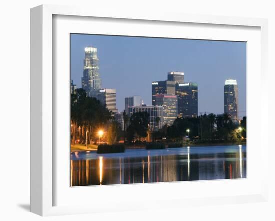 Downtown District Skyscrapers Located Behind Echo Park Lake, Los Angeles, California, USA-Kober Christian-Framed Photographic Print