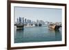 Downtown Doha with its Impressive Skyline of Skyscrapers and Authentic Dhows in the Bay-Matt-Framed Photographic Print