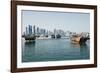 Downtown Doha with its Impressive Skyline of Skyscrapers and Authentic Dhows in the Bay-Matt-Framed Photographic Print