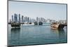 Downtown Doha with its Impressive Skyline of Skyscrapers and Authentic Dhows in the Bay-Matt-Mounted Photographic Print