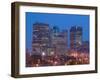 Downtown Highrise Buildings from The Forks at Dawn, Winnipeg, Manitoba-Walter Bibikow-Framed Premium Photographic Print