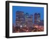 Downtown Highrise Buildings from The Forks at Dawn, Winnipeg, Manitoba-Walter Bibikow-Framed Premium Photographic Print