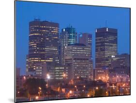 Downtown Highrise Buildings from The Forks at Dawn, Winnipeg, Manitoba-Walter Bibikow-Mounted Premium Photographic Print