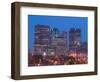 Downtown Highrise Buildings from The Forks at Dawn, Winnipeg, Manitoba-Walter Bibikow-Framed Photographic Print