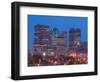 Downtown Highrise Buildings from The Forks at Dawn, Winnipeg, Manitoba-Walter Bibikow-Framed Photographic Print
