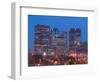 Downtown Highrise Buildings from The Forks at Dawn, Winnipeg, Manitoba-Walter Bibikow-Framed Photographic Print