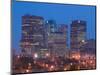 Downtown Highrise Buildings from The Forks at Dawn, Winnipeg, Manitoba-Walter Bibikow-Mounted Photographic Print