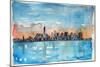 Downtown Manhattan Skyline At Dusk In Watercolor-Markus Bleichner-Mounted Art Print