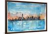 Downtown Manhattan Skyline At Dusk In Watercolor-Markus Bleichner-Framed Art Print