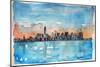 Downtown Manhattan Skyline At Dusk In Watercolor-Markus Bleichner-Mounted Art Print