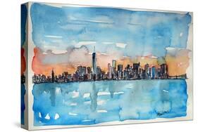 Downtown Manhattan Skyline At Dusk In Watercolor-Markus Bleichner-Stretched Canvas