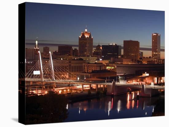 Downtown Milwaukee from Rte. 94 43 Hwy-Walter Bibikow-Stretched Canvas