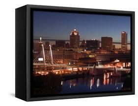 Downtown Milwaukee from Rte. 94 43 Hwy-Walter Bibikow-Framed Stretched Canvas