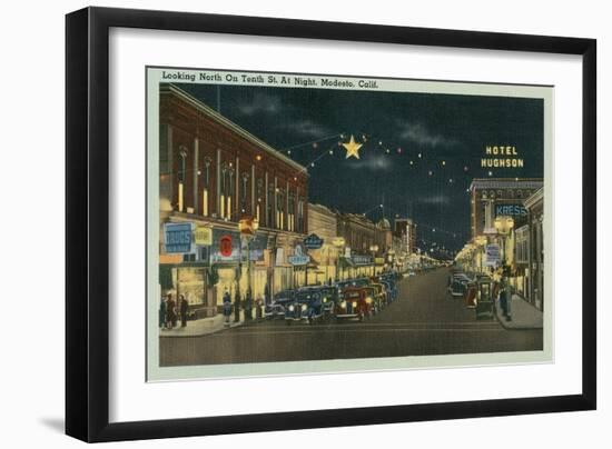 Downtown Modesto at Night-null-Framed Art Print