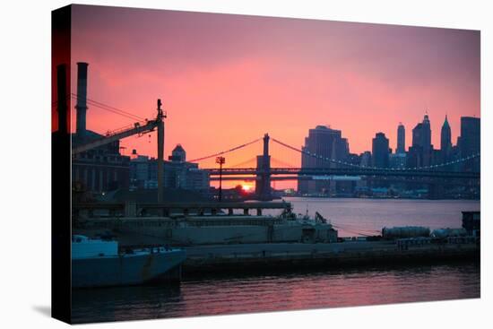 Downtown New York City Brooklyn Bridge Sunset Photo Print Poster-null-Stretched Canvas