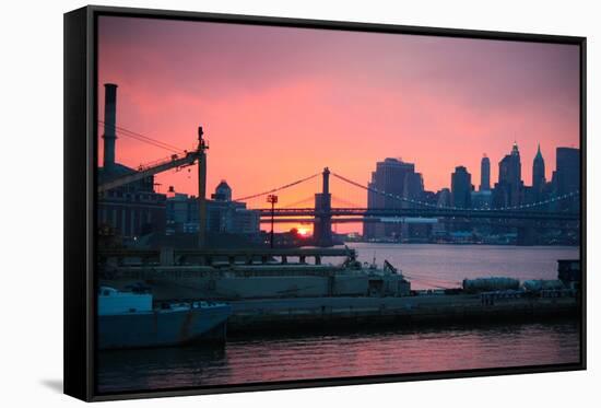 Downtown New York City Brooklyn Bridge Sunset Photo Print Poster-null-Framed Stretched Canvas