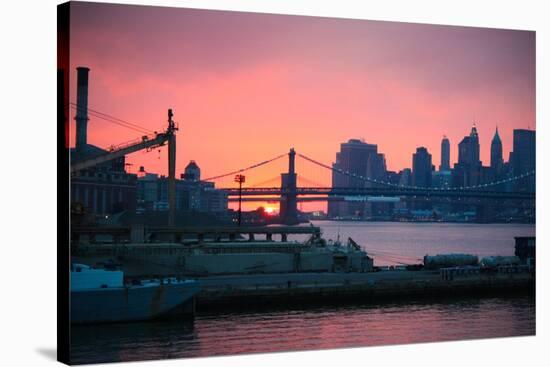 Downtown New York City Brooklyn Bridge Sunset Photo Print Poster-null-Stretched Canvas