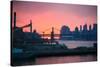 Downtown New York City Brooklyn Bridge Sunset Photo Print Poster-null-Stretched Canvas