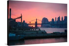 Downtown New York City Brooklyn Bridge Sunset Photo Print Poster-null-Stretched Canvas