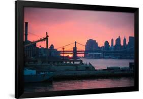 Downtown New York City Brooklyn Bridge Sunset Photo Print Poster-null-Framed Poster