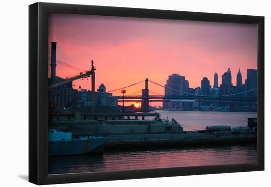 Downtown New York City Brooklyn Bridge Sunset Photo Print Poster-null-Framed Poster