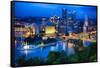 Downtown Pittsburgh Skyline at Night-George Oze-Framed Stretched Canvas