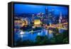 Downtown Pittsburgh Skyline at Night-George Oze-Framed Stretched Canvas