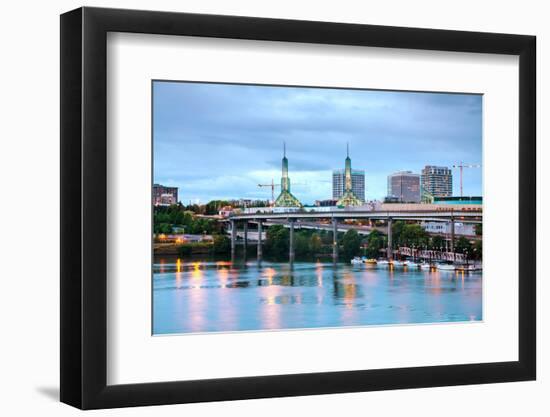 Downtown Portland Cityscape at the Night Time-photo ua-Framed Premium Photographic Print