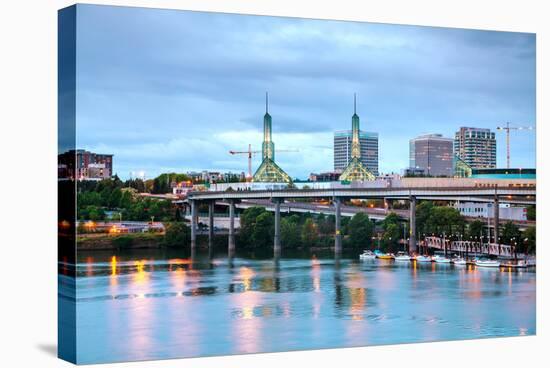 Downtown Portland Cityscape at the Night Time-photo ua-Stretched Canvas