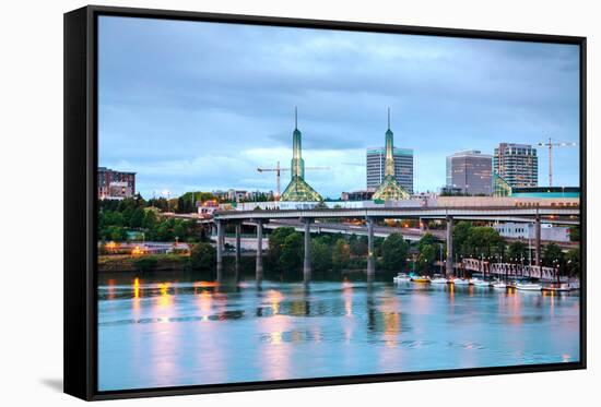 Downtown Portland Cityscape at the Night Time-photo ua-Framed Stretched Canvas