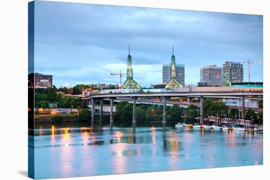 Downtown Portland Cityscape at the Night Time-photo ua-Stretched Canvas
