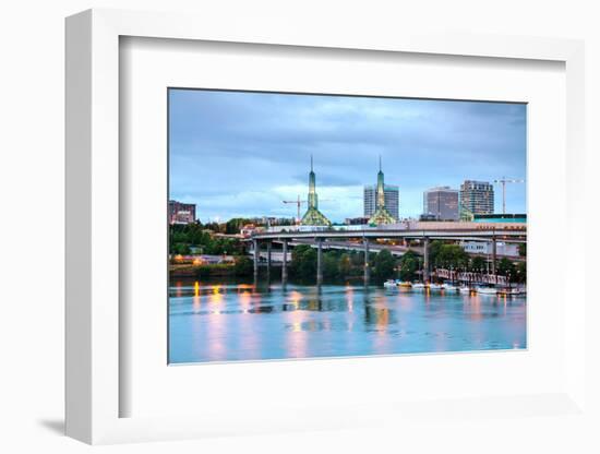 Downtown Portland Cityscape at the Night Time-photo ua-Framed Photographic Print