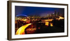 Downtown Seattle At Night with Freeways Passing Through-George Oze-Framed Photographic Print