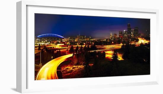 Downtown Seattle At Night with Freeways Passing Through-George Oze-Framed Photographic Print