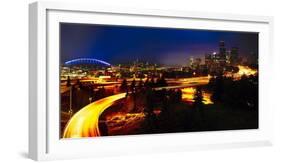 Downtown Seattle At Night with Freeways Passing Through-George Oze-Framed Photographic Print