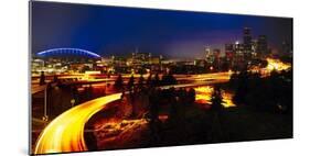 Downtown Seattle At Night with Freeways Passing Through-George Oze-Mounted Photographic Print