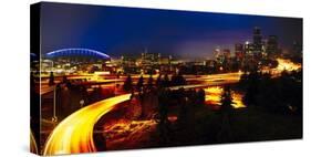 Downtown Seattle At Night with Freeways Passing Through-George Oze-Stretched Canvas