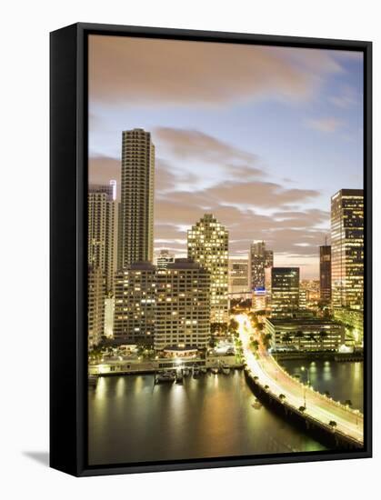 Downtown Skyline at Dusk, Miami, Florida, United States of America, North America-Angelo Cavalli-Framed Stretched Canvas