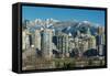 Downtown skyline with snowy mountains behind, Vancouver, British Columbia, Canada-Stefano Politi Markovina-Framed Stretched Canvas