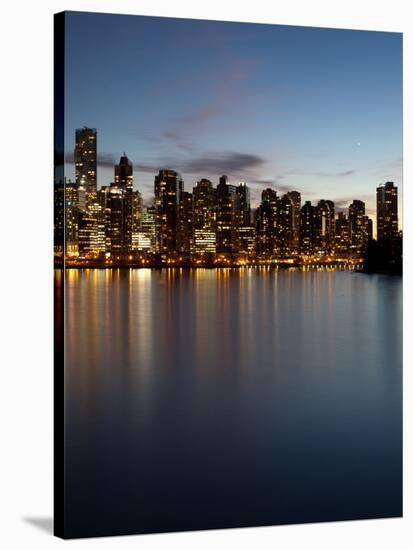 Downtown Skylines Lit Up at the Waterfront, Coal Harbor, Lost Lagoon, Vancouver, British Columbi...-null-Stretched Canvas