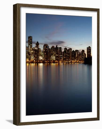 Downtown Skylines Lit Up at the Waterfront, Coal Harbor, Lost Lagoon, Vancouver, British Columbi...-null-Framed Premium Photographic Print