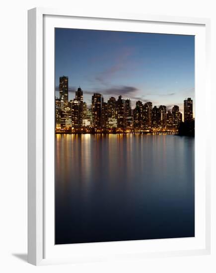 Downtown Skylines Lit Up at the Waterfront, Coal Harbor, Lost Lagoon, Vancouver, British Columbi...-null-Framed Premium Photographic Print
