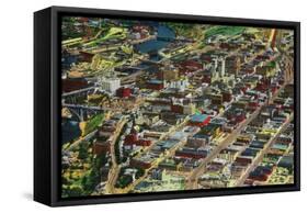 Downtown Spokane from the air - Spokane, WA-Lantern Press-Framed Stretched Canvas