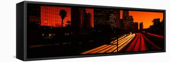 Downtown Traffic at Night, Los Angeles, California-null-Framed Stretched Canvas