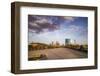 Downtown view from the bridge, White River State Park, Indianapolis, Indiana, USA.-Anna Miller-Framed Photographic Print