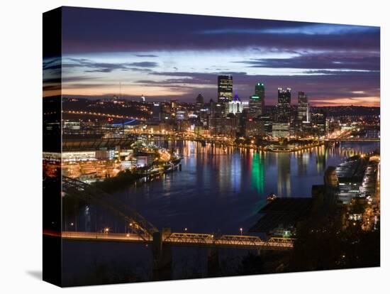 Downtown View from West End Overlook, Pittsburgh, Pennsylvania-Walter Bibikow-Stretched Canvas