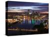 Downtown View from West End Overlook, Pittsburgh, Pennsylvania-Walter Bibikow-Stretched Canvas