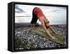 Downward Dog Yoga Pose on the Beach of Lincoln Park - West Seattle, Washington-Dan Holz-Framed Stretched Canvas